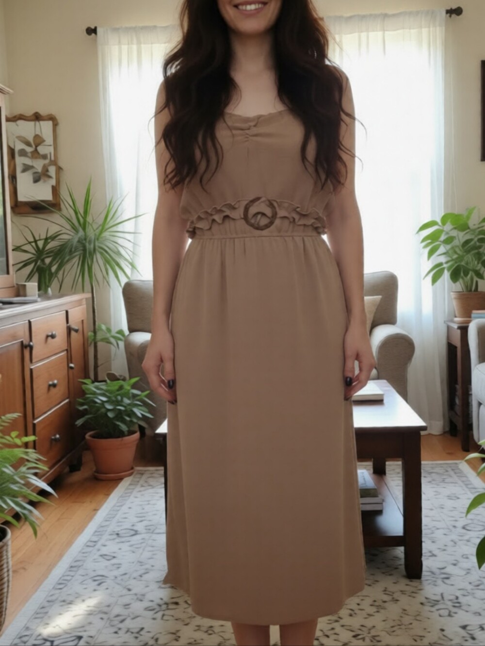 Sleeveless Ruffle Belted Midi Dress